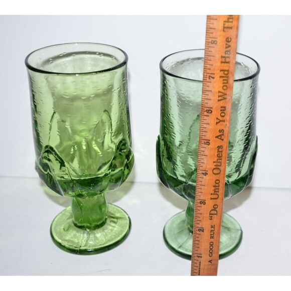 Tiffin Franciscan green CABARET glasses large 6 3/4" water goblets lotus 2 pc - Picture 3 of 6